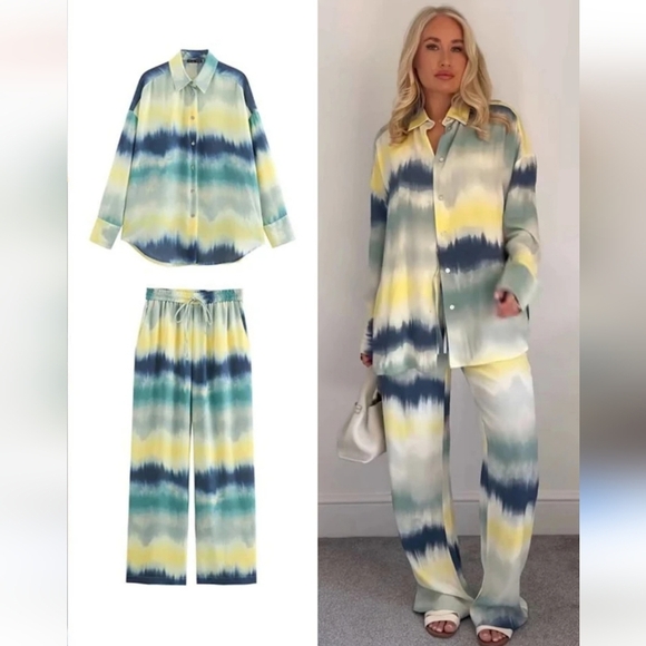 Zara Pants - ZARA 2 piece set tie dye blouse and pants size S